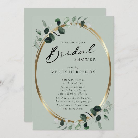 Eucalyptus Gold Modern Calligraphy Vrijgezellenfee Kaart (Voorkant / Achterkant)