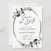 Eucalyptus Gold Modern Calligraphy Wedding Save The Date (Voorkant)