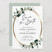 Eucalyptus Gold Modern Calligraphy Wedding Save The Date (Voorkant / Achterkant)