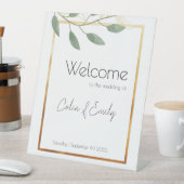 Eucalyptus & Gold Modern Elegance Welkom bruiloft Reclamebord Met Voetstuk (Insitu)