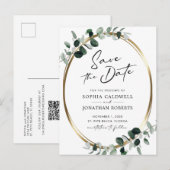 Eucalyptus Gold Moderne kalligrafie Sparen de Datu Aankondigingskaart (Voorkant / Achterkant)