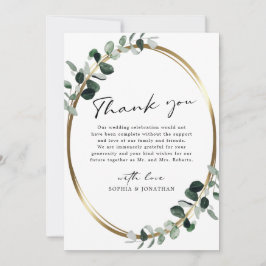 Eucalyptus Gold Moderne kalligrafie Wit huwelijk Bedankkaart