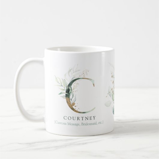 Eucalyptus Gold Monogram Initiaal C Greenery Chic Koffiemok (Links)