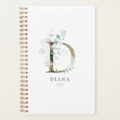 Eucalyptus Gold Monogram Initiaal D Floral Greener Planner (Voorkant)