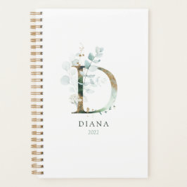 Eucalyptus Gold Monogram Initiaal D Floral Greener Planner