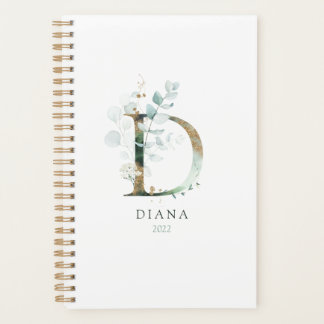 Eucalyptus Gold Monogram Initiaal D Floral Greener Planner