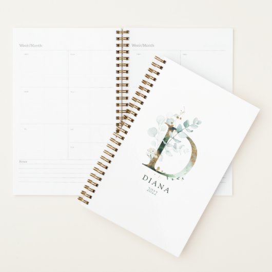 Eucalyptus Gold Monogram Initiaal D Floral Greener Planner (Display)