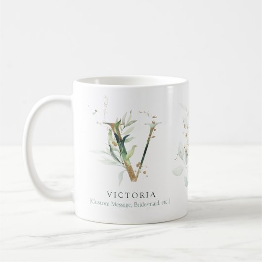 Eucalyptus Gold Monogram Initiaal/Greenery Chic Koffiemok (Links)