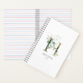 Eucalyptus Gold Monogram Initiaal H Floral Greener Notitieboek (Binnen)