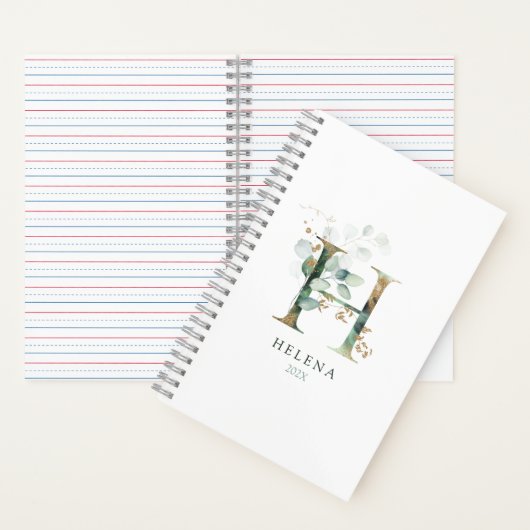 Eucalyptus Gold Monogram Initiaal H Floral Greener Notitieboek (Binnen)