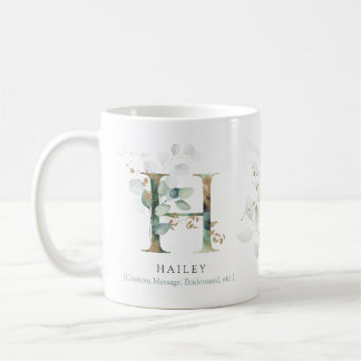 Eucalyptus Gold Monogram Initiaal H Greenery Chic Koffiemok