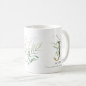Eucalyptus Gold Monogram Initiaal J Greenery Chic Koffiemok (Voorkant rechts)