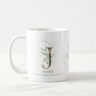 Eucalyptus Gold Monogram Initiaal J Greenery Chic Koffiemok