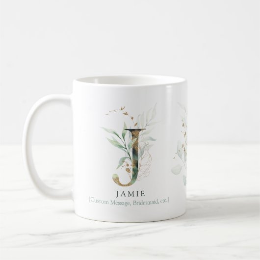 Eucalyptus Gold Monogram Initiaal J Greenery Chic Koffiemok (Links)