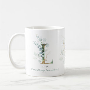 Eucalyptus Gold Monogram Initiaal L Greenery Chic Koffiemok