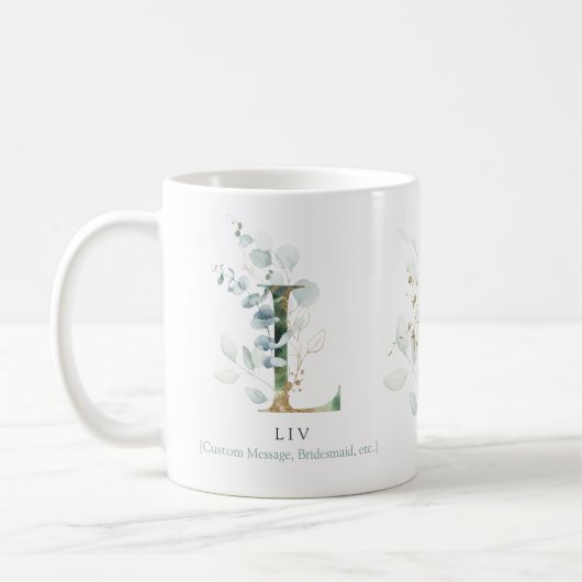 Eucalyptus Gold Monogram Initiaal L Greenery Chic Koffiemok (Links)