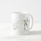 Eucalyptus Gold Monogram Initiaal M Greenery Chic Koffiemok (Voorkant rechts)