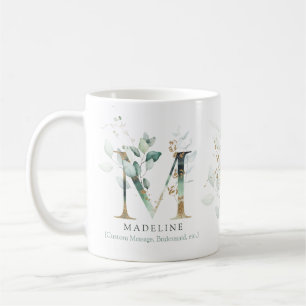Eucalyptus Gold Monogram Initiaal M Greenery Chic Koffiemok
