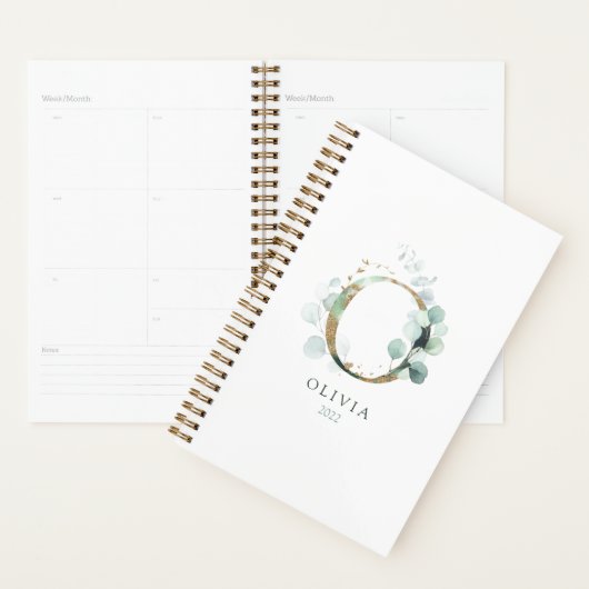 Eucalyptus Gold Monogram Initiaal of Floral Greene Planner (Display)