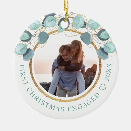 Eucalyptus Gold Photo Cera voor eerste kerstmis Keramisch Ornament (Voorkant)