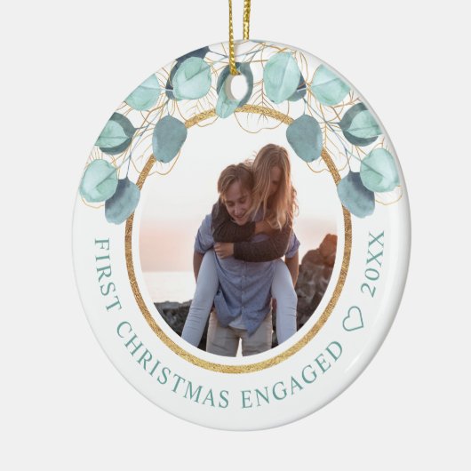 Eucalyptus Gold Photo Cera voor eerste kerstmis Keramisch Ornament (Links)