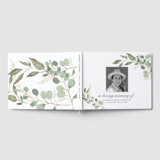 Eucalyptus Gold Photo Memorial Funeral Gastenboek (Volledig)