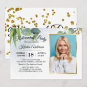 Eucalyptus Gold Photo Retirement Party Invitation Kaart (Voorkant / Achterkant)