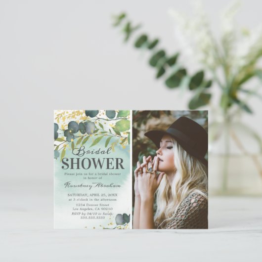 Eucalyptus Gold Photo Vrijgezellenfeest Kaart (Staand voorkant)