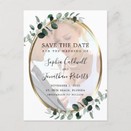 Eucalyptus Gold Photo Weddenschap Save the Date Aankondigingskaart