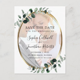 Eucalyptus Gold Photo Weddenschap Save the Date Aankondigingskaart