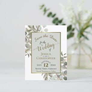 Eucalyptus & Gold Pine Grey Wedding Sla de datum o Aankondigingskaart