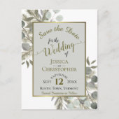 Eucalyptus & Gold Pine Grey Wedding Sla de datum o Aankondigingskaart (Voorkant)