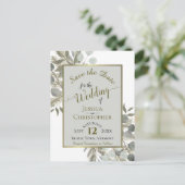 Eucalyptus & Gold Pine Grey Wedding Sla de datum o Aankondigingskaart (Staand voorkant)