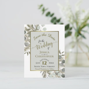 Eucalyptus & Gold Pine Grey Wedding Sla de datum o Aankondigingskaart