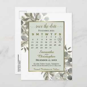 Eucalyptus & Gold Pine Sage Sla de datum-kalender  Aankondigingskaart