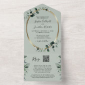 Eucalyptus Gold QR Code RSVP Sage Weddenschap All In One Uitnodiging (Binnen)