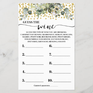 Eucalyptus Gold Raad eens de Wine Shower Game Kaar Flyer