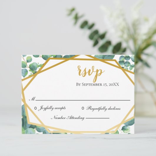 Eucalyptus Gold Rustic Wedding RSVP Kaart (Staand voorkant)