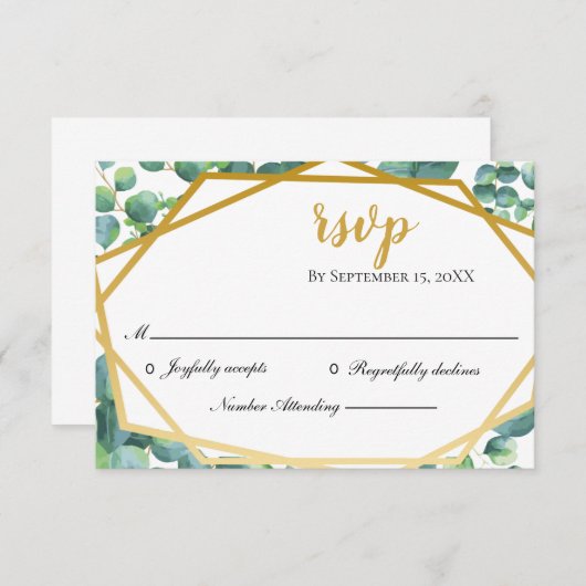 Eucalyptus Gold Rustic Wedding RSVP Kaart (Voorkant / Achterkant)