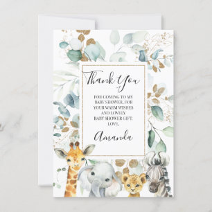 Eucalyptus Gold Safari Animals Baby shower Card Kaart