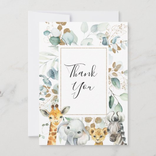Eucalyptus Gold Safari Animals Baby shower Kaart (Achterkant)