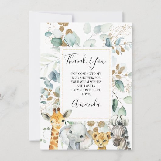 Eucalyptus Gold Safari Animals Baby shower Kaart (Voorkant)
