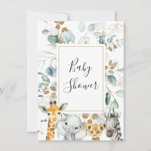 Eucalyptus Gold Safari Animals Baby shower Kaart (Achterkant)