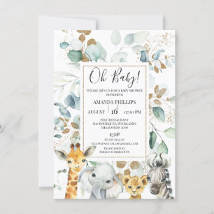 Eucalyptus Gold Safari Animals Baby shower Kaart