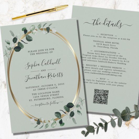 Eucalyptus Gold Sage All in One Details Weddenscha Kaart