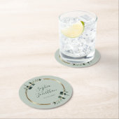 Eucalyptus Gold Sage Gepersonaliseerde bruiloft Ronde Kartonnen Onderzetter (Insitu)