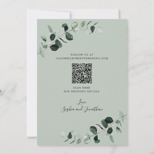 Eucalyptus Gold Sage QR Code Huwelijk Save The Date (Achterkant)