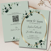 Eucalyptus Gold Sage QR Code Huwelijk Save The Date