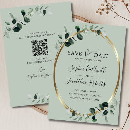 Eucalyptus Gold Sage QR Code Huwelijk Save The Date