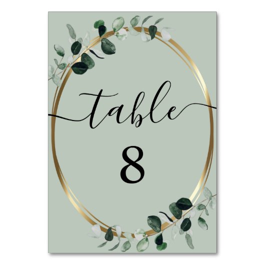 Eucalyptus Gold Sage Romantic Calligraphy Wedding Kaart (Voorkant)